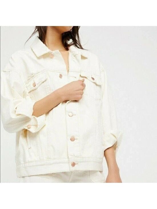 Free People Jackets & Blazers - Free People Worn White Denim Trucker Boyfriend Fit Distressed Jacket M/L